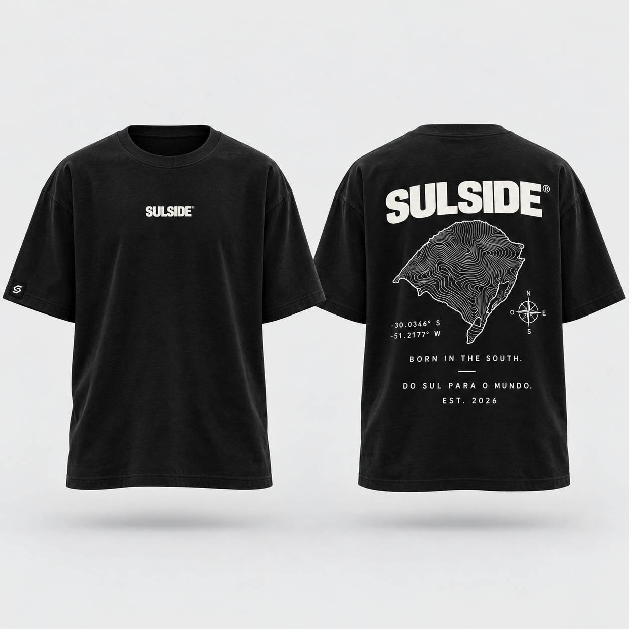 Mockup Oversized Topográfica Preta, frente e costas
